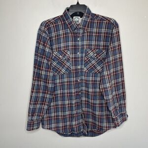 KEYSTONE CASUALS Men Plaid Heavyweight Flannel Button-Up Shirt Sz L Blue Shacket